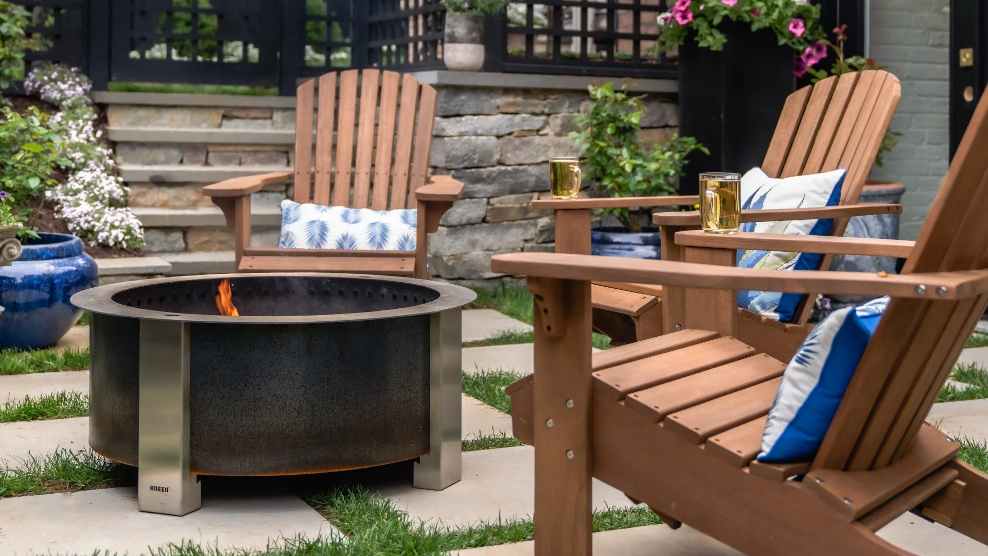 Outdoor living space with fire pit and patio in Chevy Chase, MD.