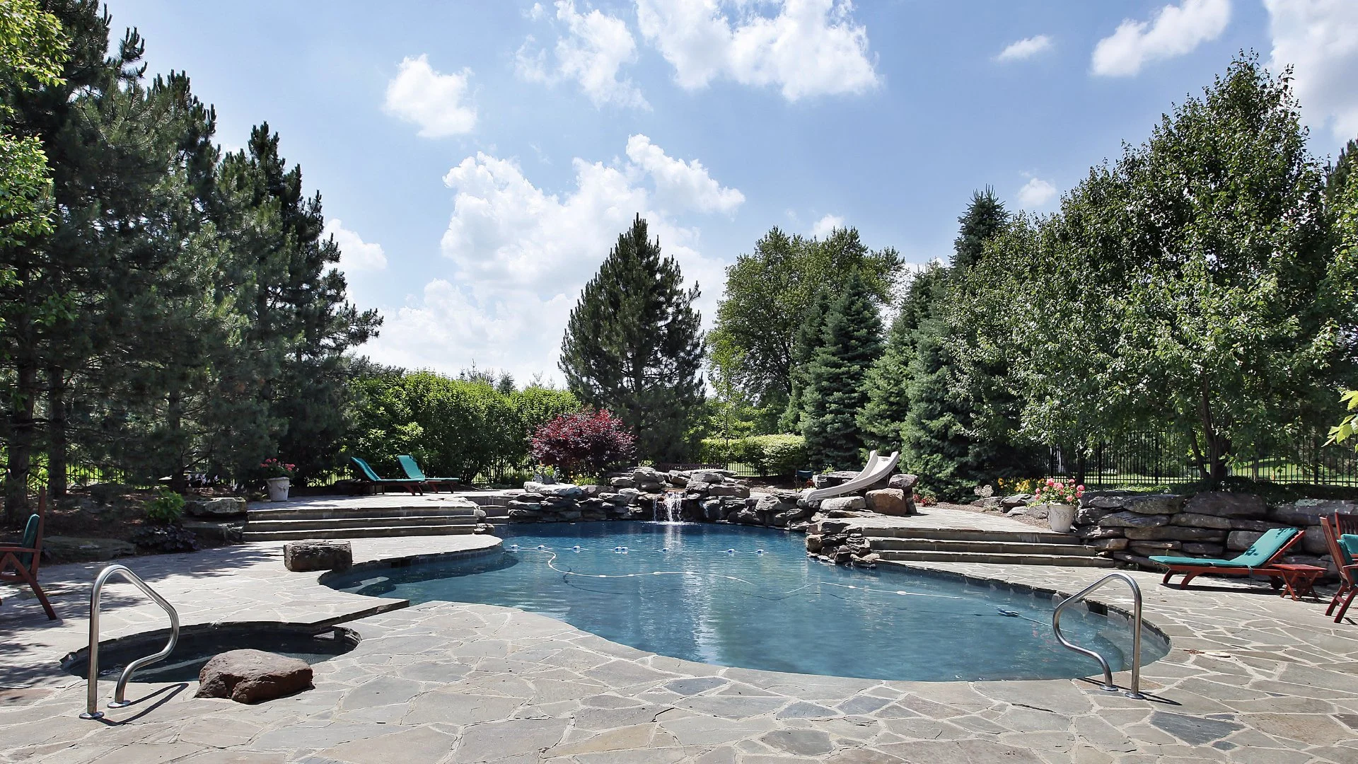 Pool surrounded by trees in Chevy Chase, MD.