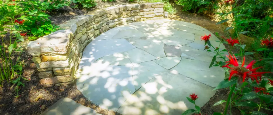 Patio and retaining wall with plants in Chevy Chase, MD.