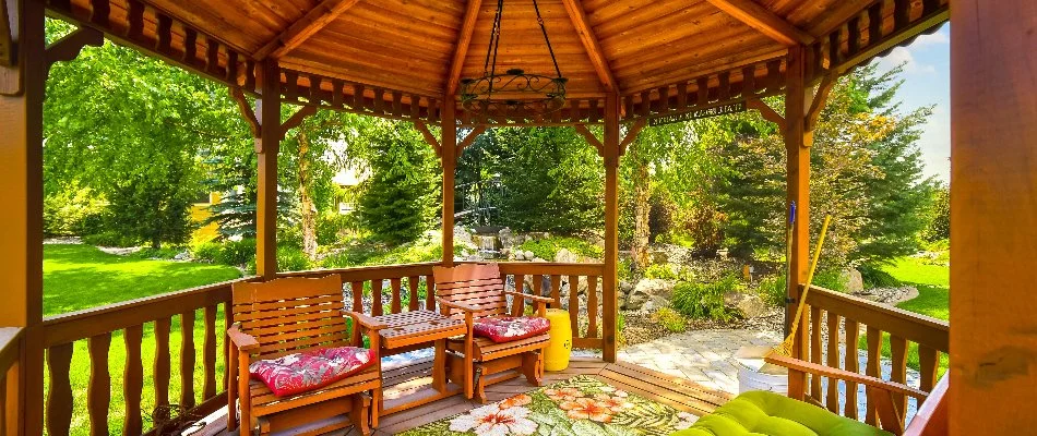 Wooden gazebo on huge property in Chevy Chase, MD.