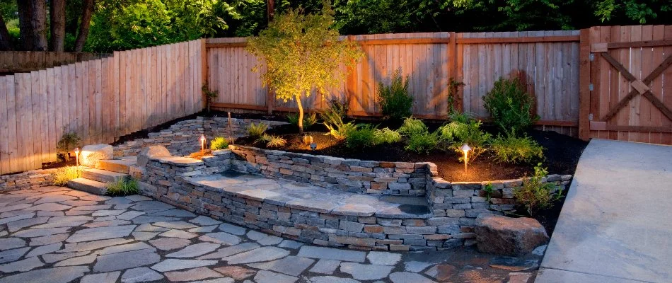 Lighting system installed in landscape of property in Chevy Chase, MD.