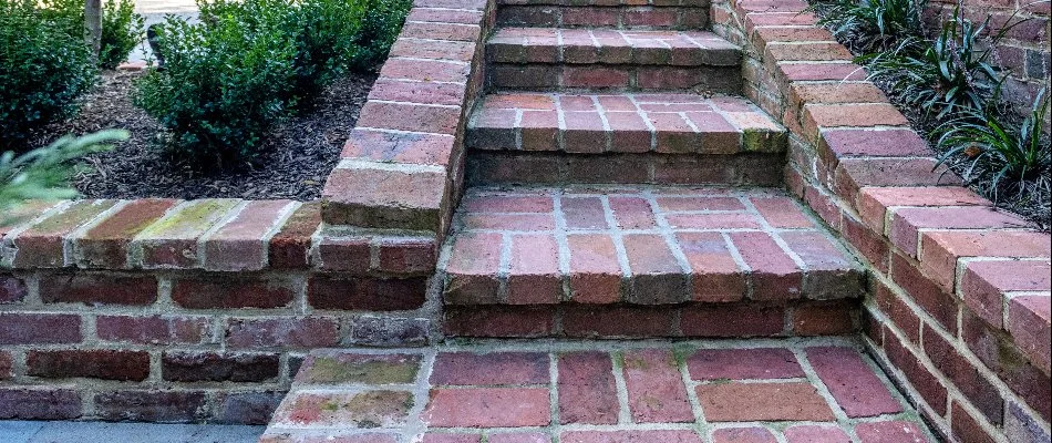 Brick stairs leading up to the side of a home in Chevy Chase, MD.