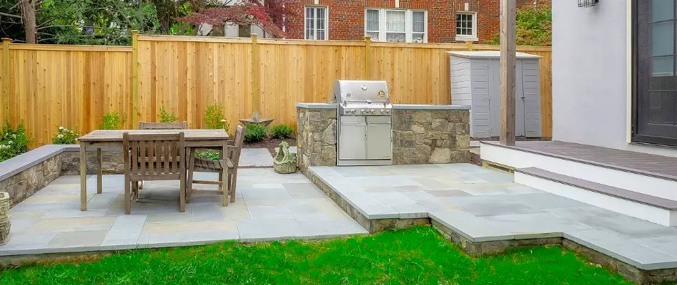 An outdoor kitchen on a patio in Chevy Chase, MD.