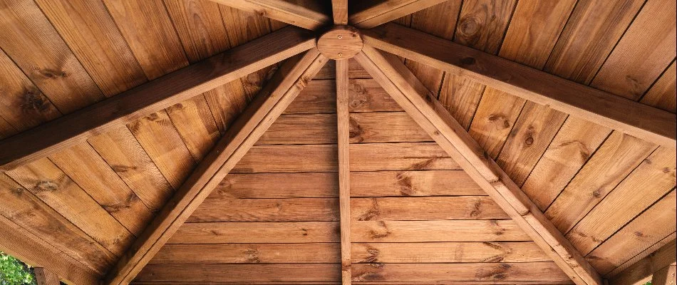 Wooden gazebo on huge property in Chevy Chase, MD.