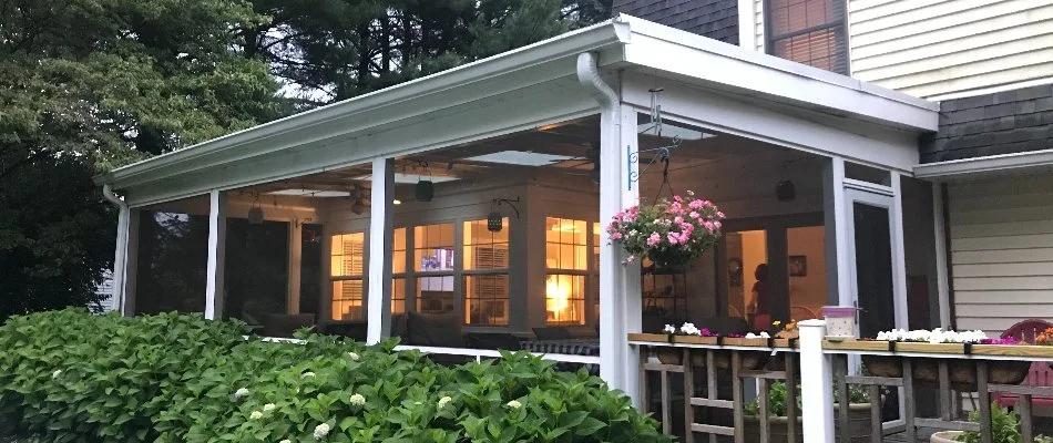 Screened front porch in the evening near Chevy Chase, MD.